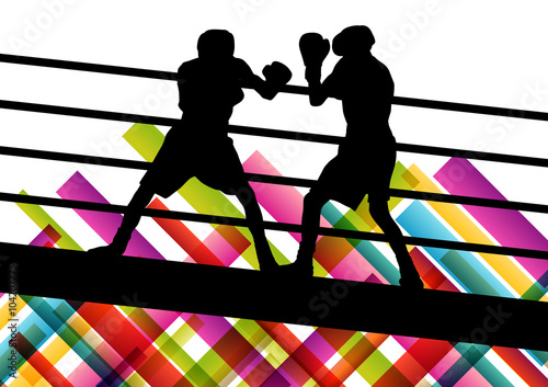 Boxing young and active men in abstract vector sport concept bac