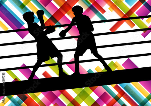 Boxing young and active men in abstract vector sport concept bac