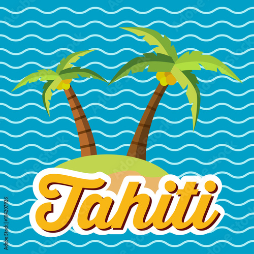 Icono plano Tahiti en isla sobre fondo marino