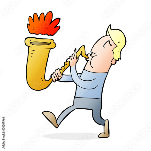 cartoon man blowing saxophone