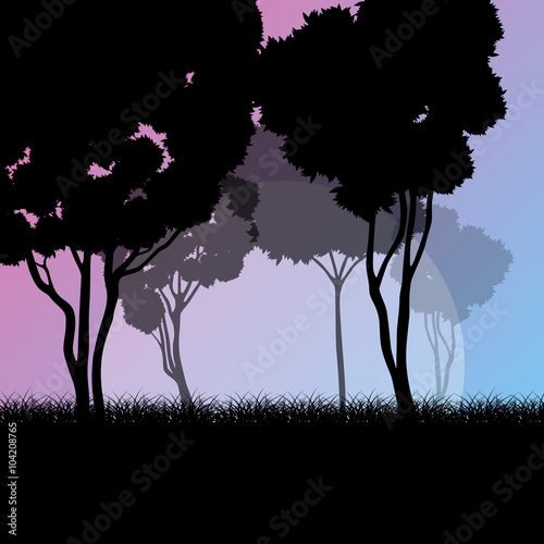 Forest trees landscape sunrise vector background illustration my © kstudija