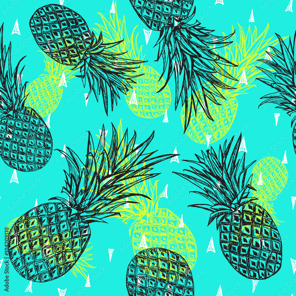 Foto auf Acrylglas mit Nahtloses Muster mit Ananas #104209110
