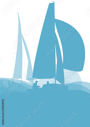 Sailing ship yacht in sunrise vector background abstract