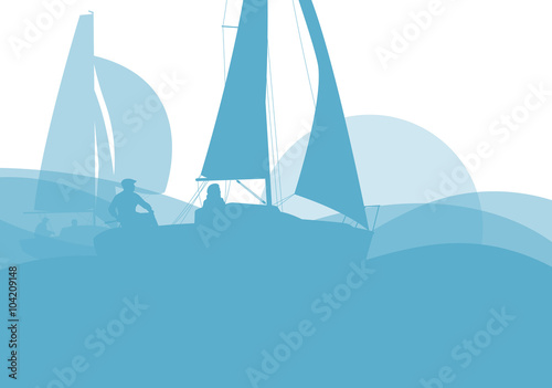Sailing ship yacht in sunrise vector background abstract