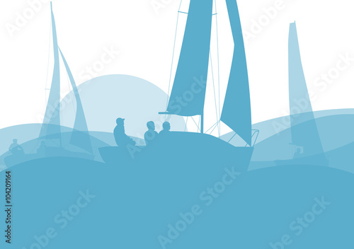 Sailing ship yacht in sunrise vector background abstract