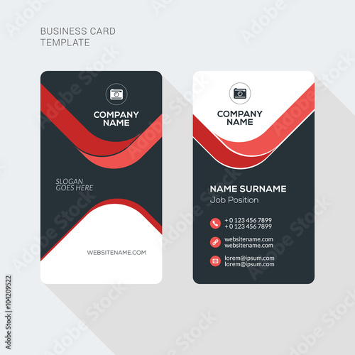 Creative and Clean Business Card Vector Print Template. Vertical Business Card Template. Flat Style Vector Illustration. Stationery Design