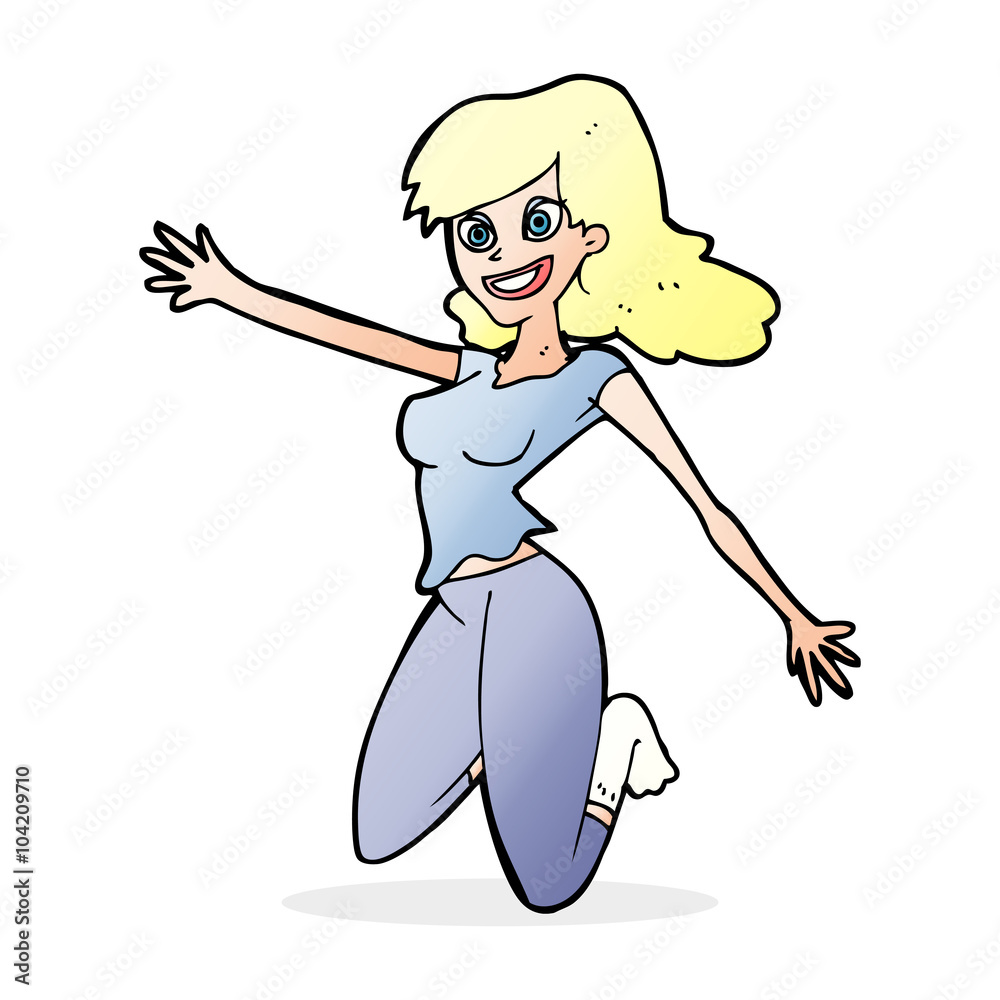 cartoon jumping woman