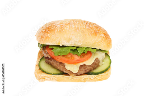 Cheeseburger in a ciabatta roll