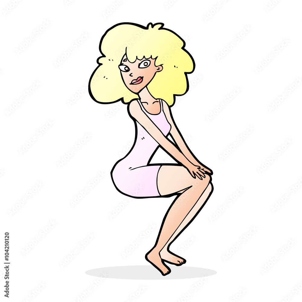 cartoon sitting woman in dress