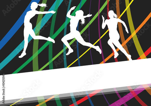 Running and jumping woman young active and healthy sport silhoue