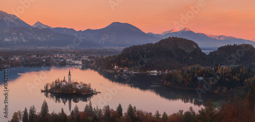  Aerial view of church of Assumption in Lake Bled, Slovenia