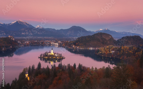 Aerial view of church of Assumption in Lake Bled, Slovenia © naumenkophoto