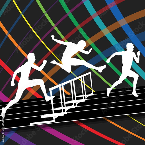 Hurdle race active and healthy men barrier running vector backgr