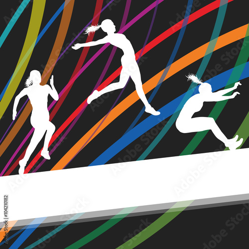 Running and jumping woman young active and healthy sport silhoue