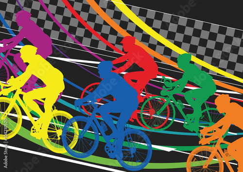 Active healthy men cyclists bicycle riders in abstract sport lan