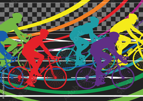 Active healthy men cyclists bicycle riders in abstract sport lan