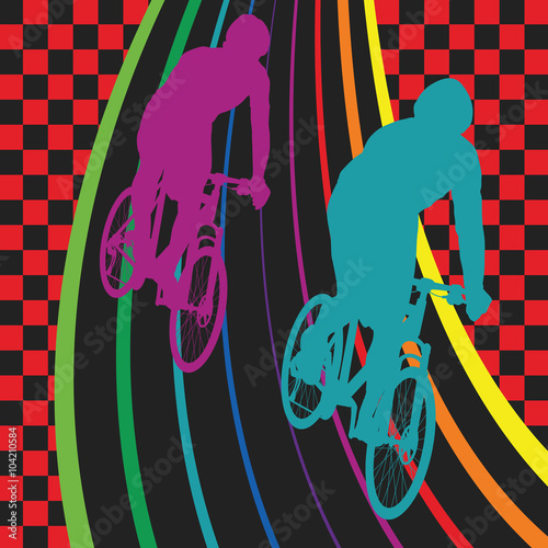Active healthy men cyclists bicycle riders in abstract sport lan