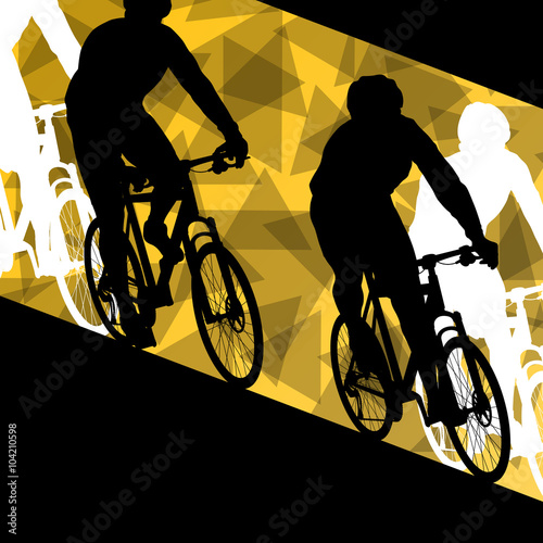 Active healthy men cyclists bicycle riders in abstract sport lan