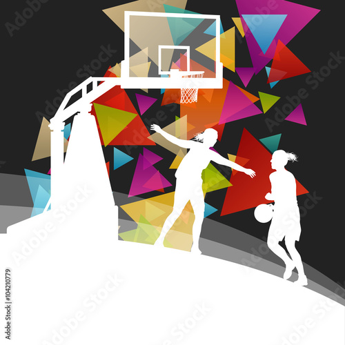 Basketball players young active men healthy sport silhouettes ve