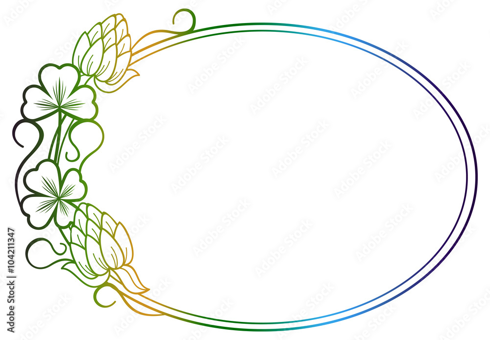 Beautiful oval floral frame with gradient fill. Raster clip art.