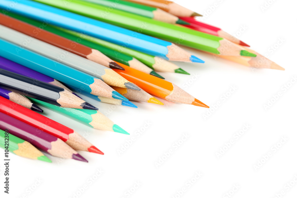 Drawing colourful pencils on a white background, close up Drawing colourful pencils on a white background, close up
