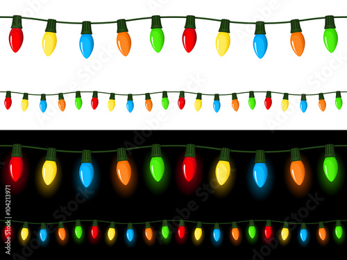 Vector illustration of strings of Christmas lights. Strings can be connected end to end seamlessly.