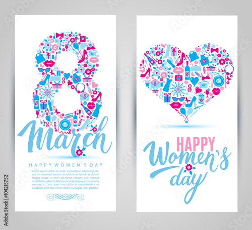 8 March vector cards of icons.