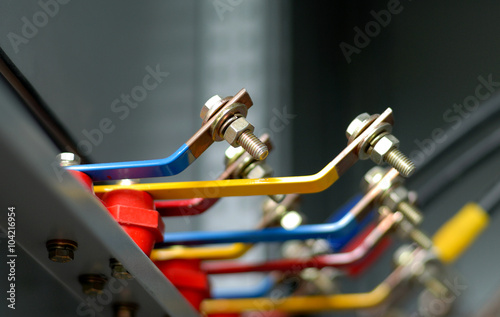 Copper busbar and screw part of an distribution panel