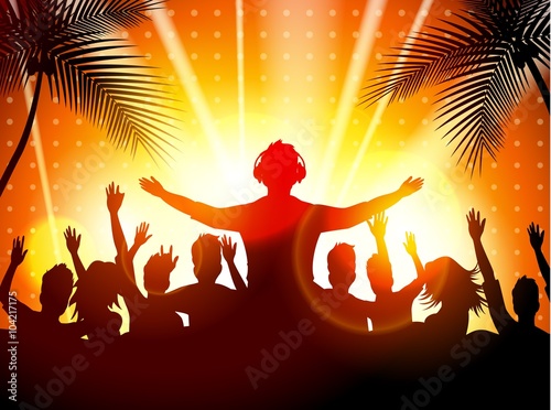 Summer beach party with dance silhouettes