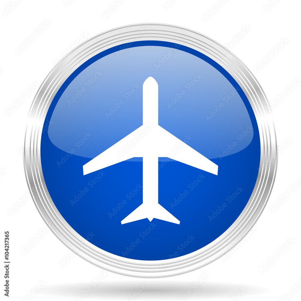 plane blue silver metallic metallic chrome web circle glossy icon