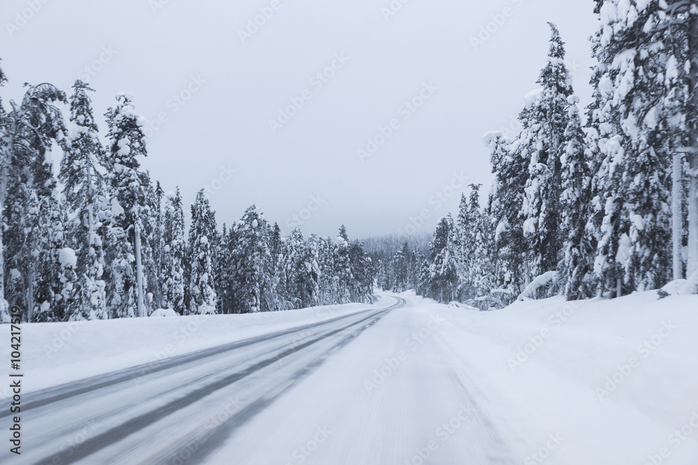 frozen road in finland