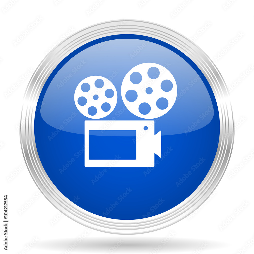 movie blue silver metallic metallic chrome web circle glossy icon movie blue silver metallic metallic chrome web circle glossy icon