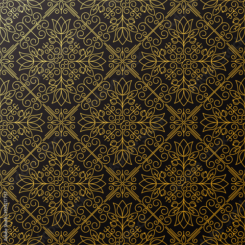 Seamless texture with vintage geometric ornament. Vector thin li