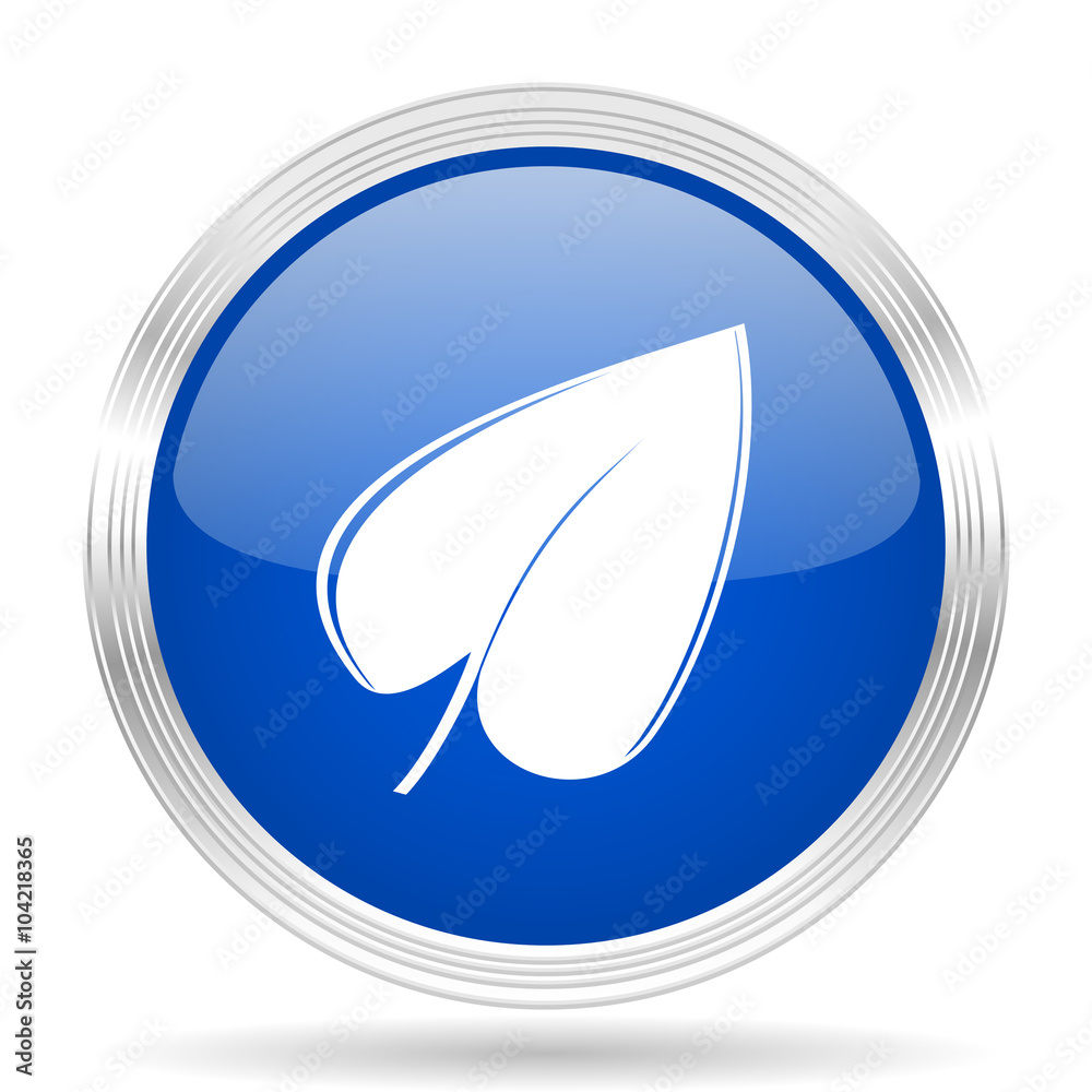 leaf blue silver metallic metallic chrome web circle glossy icon leaf blue silver metallic metallic chrome web circle glossy icon