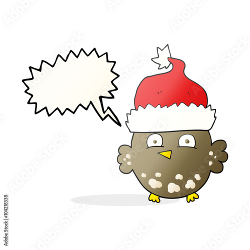 speech bubble cartoon owl wearing christmas hat