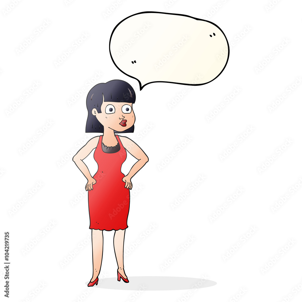 speech bubble cartoon woman in dress with hands on hips speech bubble cartoon woman in dress with hands on hips