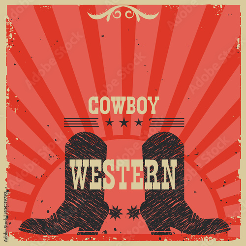 Western Cowboy boots background.Vector red card