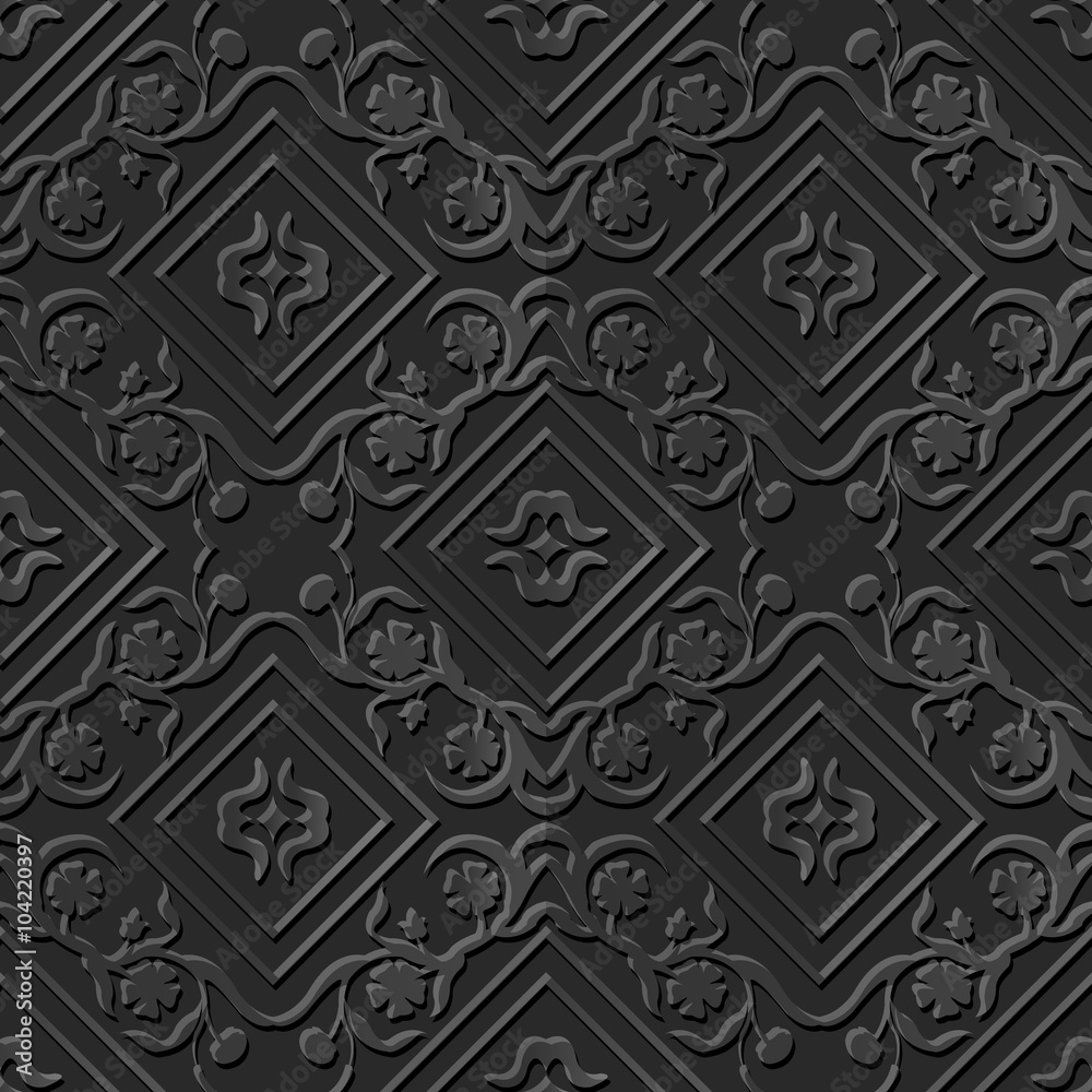 Seamless 3D elegant dark paper art pattern 045 Square Flower Vine
Seamless 3D elegant dark paper art pattern 045 Square Flower Vine