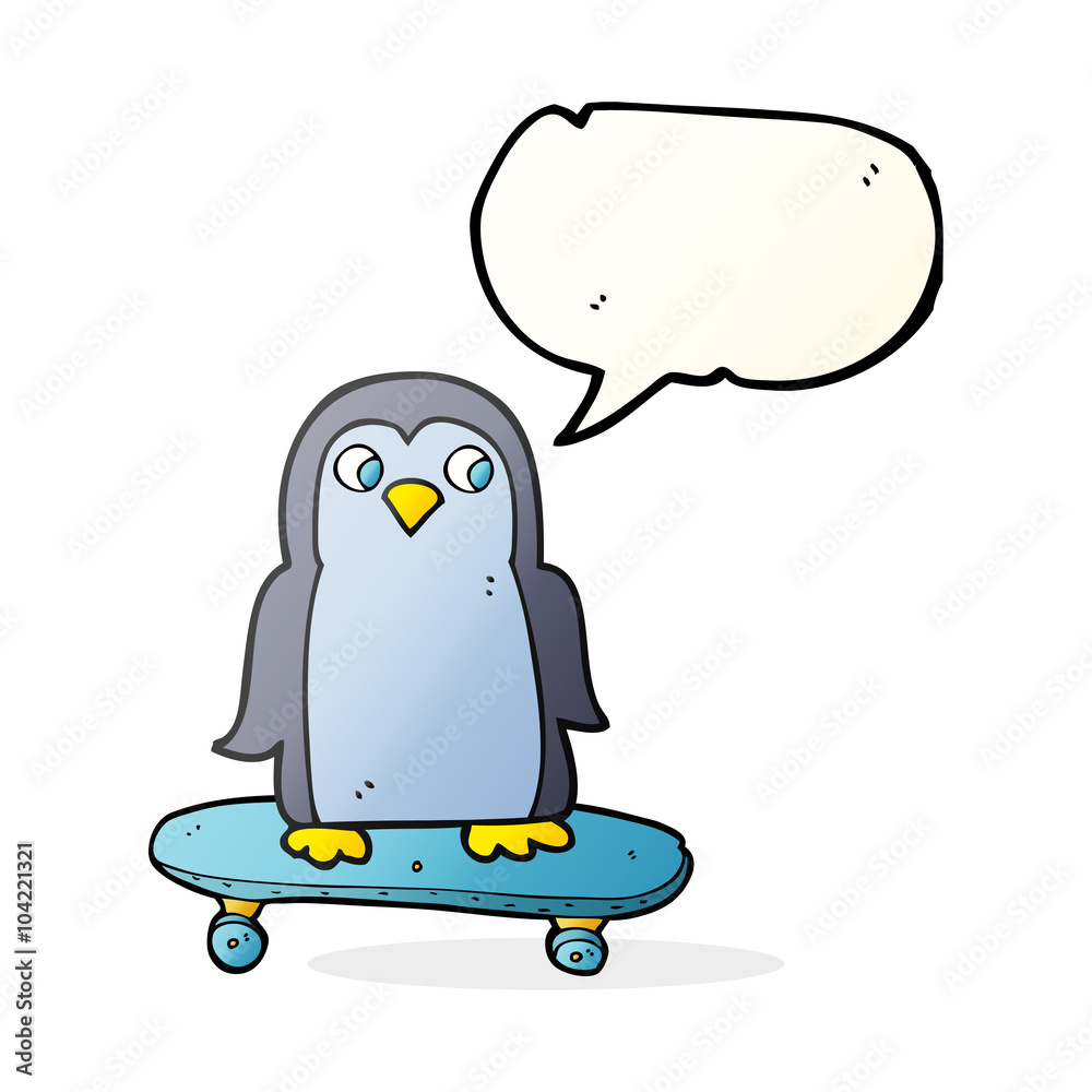 speech bubble cartoon penguin riding skateboard Stock-Vektorgrafik | Adobe  Stock