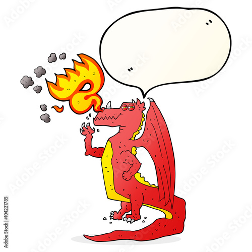 speech bubble cartoon happy dragon breathing fire
