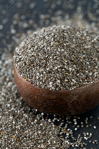 chia seeds onw ooden surface photo