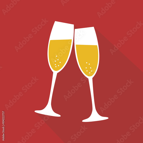 Glasses of champagne. Flat style icon