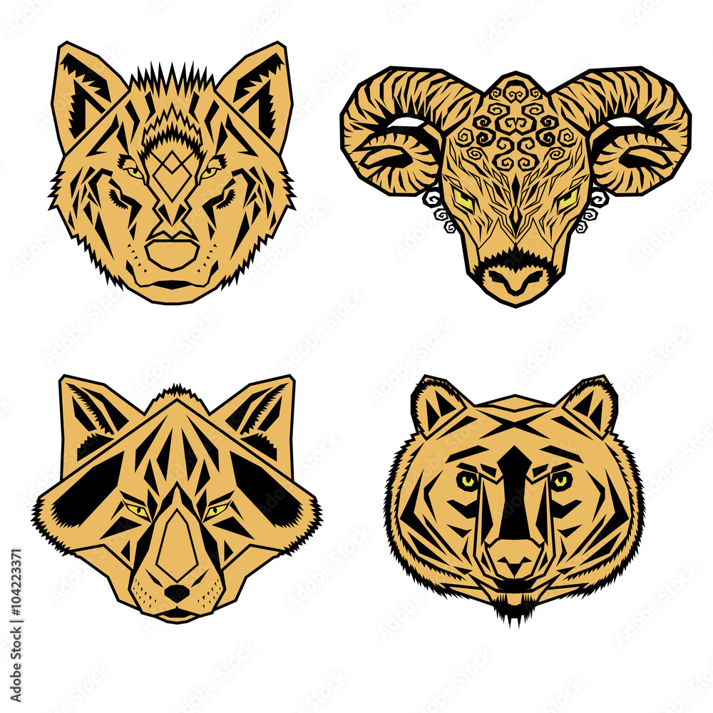 Geometric colorful front animal icons