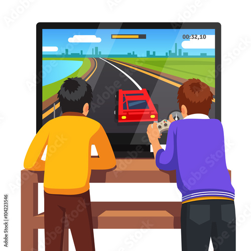 Two preschool kids playing video games