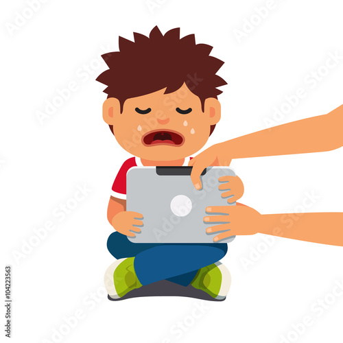 Computer addicted child holding out tablet pc
