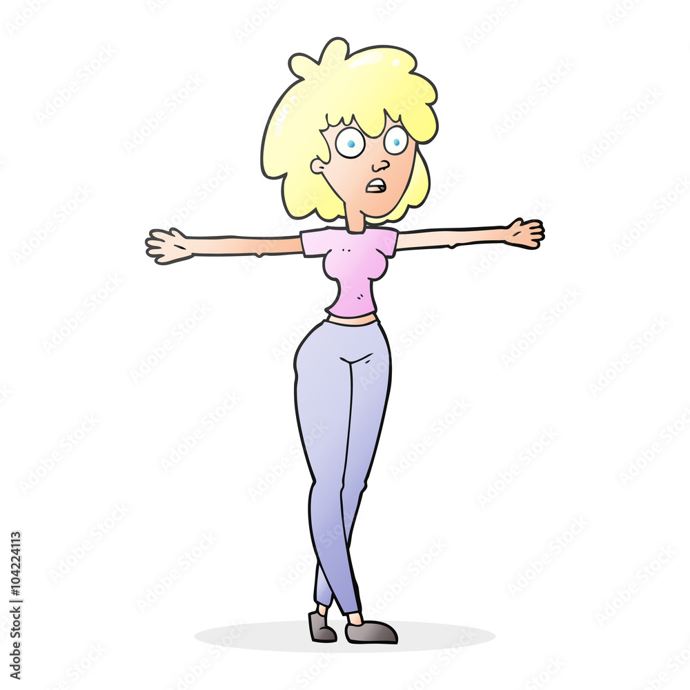 cartoon woman spreading arms
