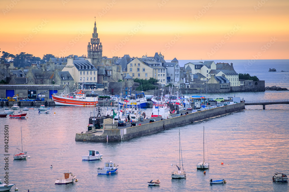 Sunset over the port of Roscoff, Brittany, France