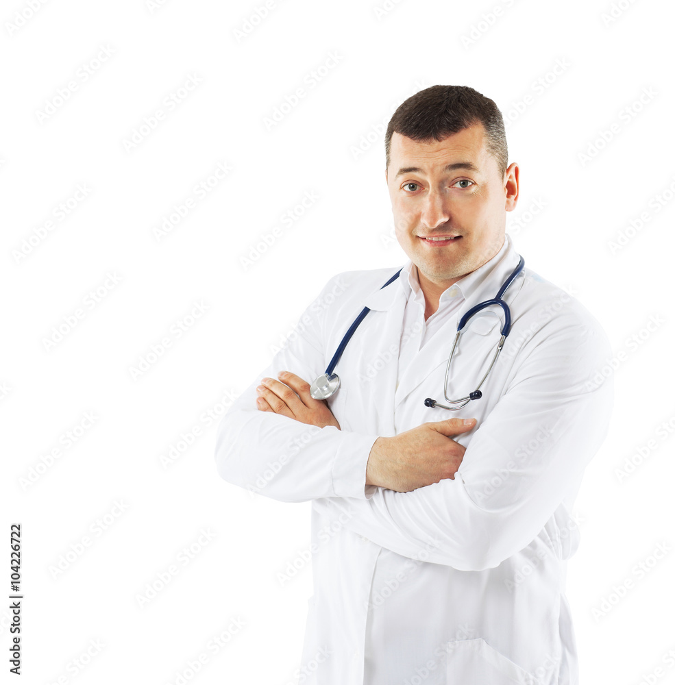 Closeup portrait of a happy senior doctor with stethoscope Closeup portrait of a happy senior doctor with stethoscope