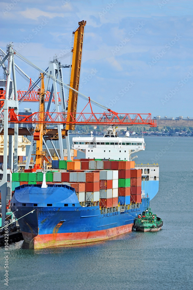Fototapeta premium Cargo crane and container ship
