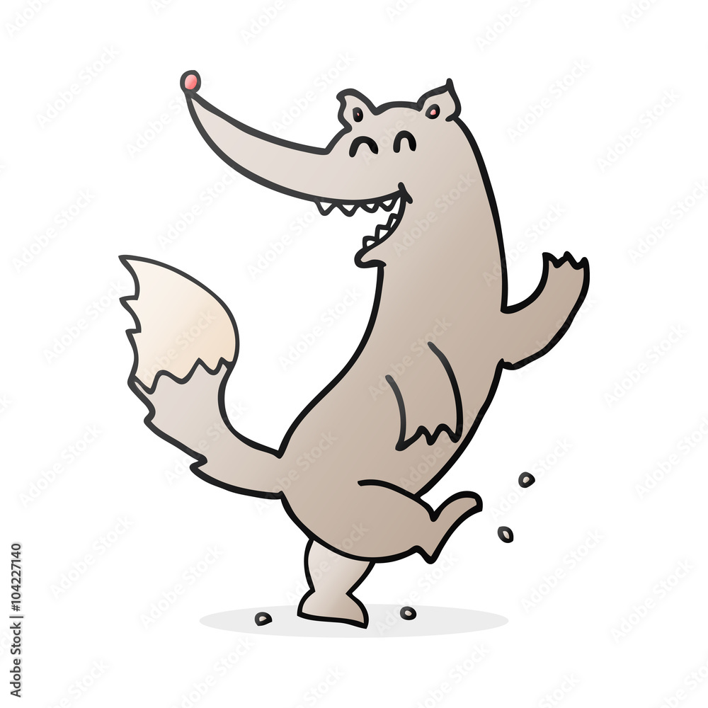 cartoon happy wolf dancing